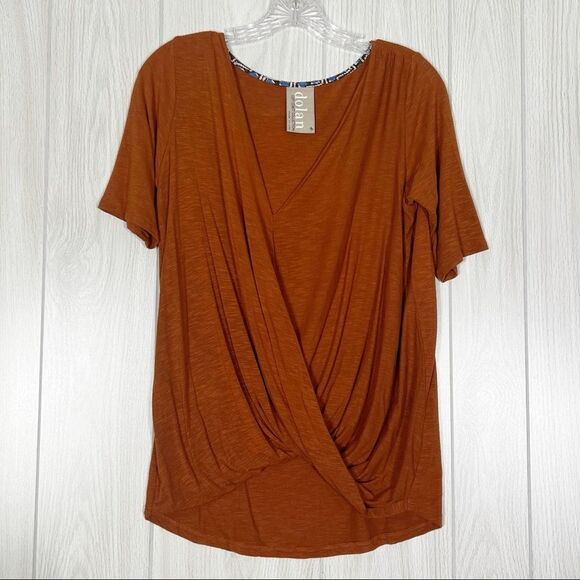 Dolan | Left Coast Collection Burnt Orange V-Neck Manen Wrap Short Sleeve Blouse - Picture 1 of 6